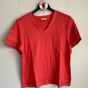 NEW Denim & Co. Short Sleeve Crochet Trim Shirt Top 1X